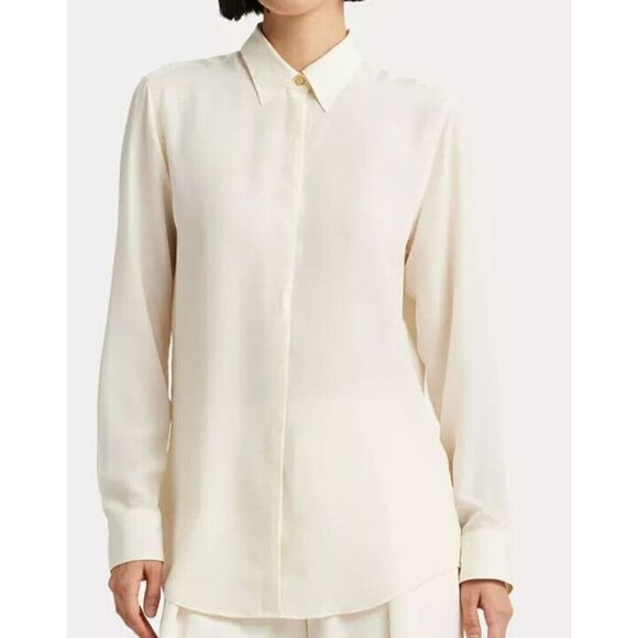 Lauren Ralph Lauren Women Sz S Winter Cream/Beige L/S Crepe Button-Up Shirt - Picture 9 of 10
